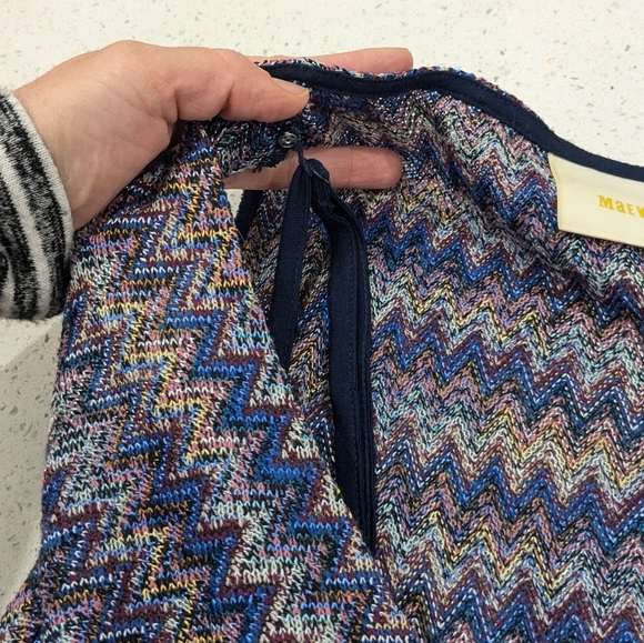 Maeve By Anthropologie Westwater Knit Tank Dress Blue Zigzag Pattern V-Neck XS - Picture 6 of 12